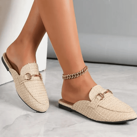 Mocassins Femme Élégants - Mules Tressées Confort avec Chaîne Or & Semelle Douce - LuxeStyle