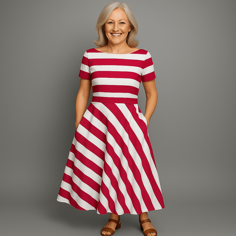 Robe Femme Rayée Élégante à Manches Courtes - LuxeStyle
