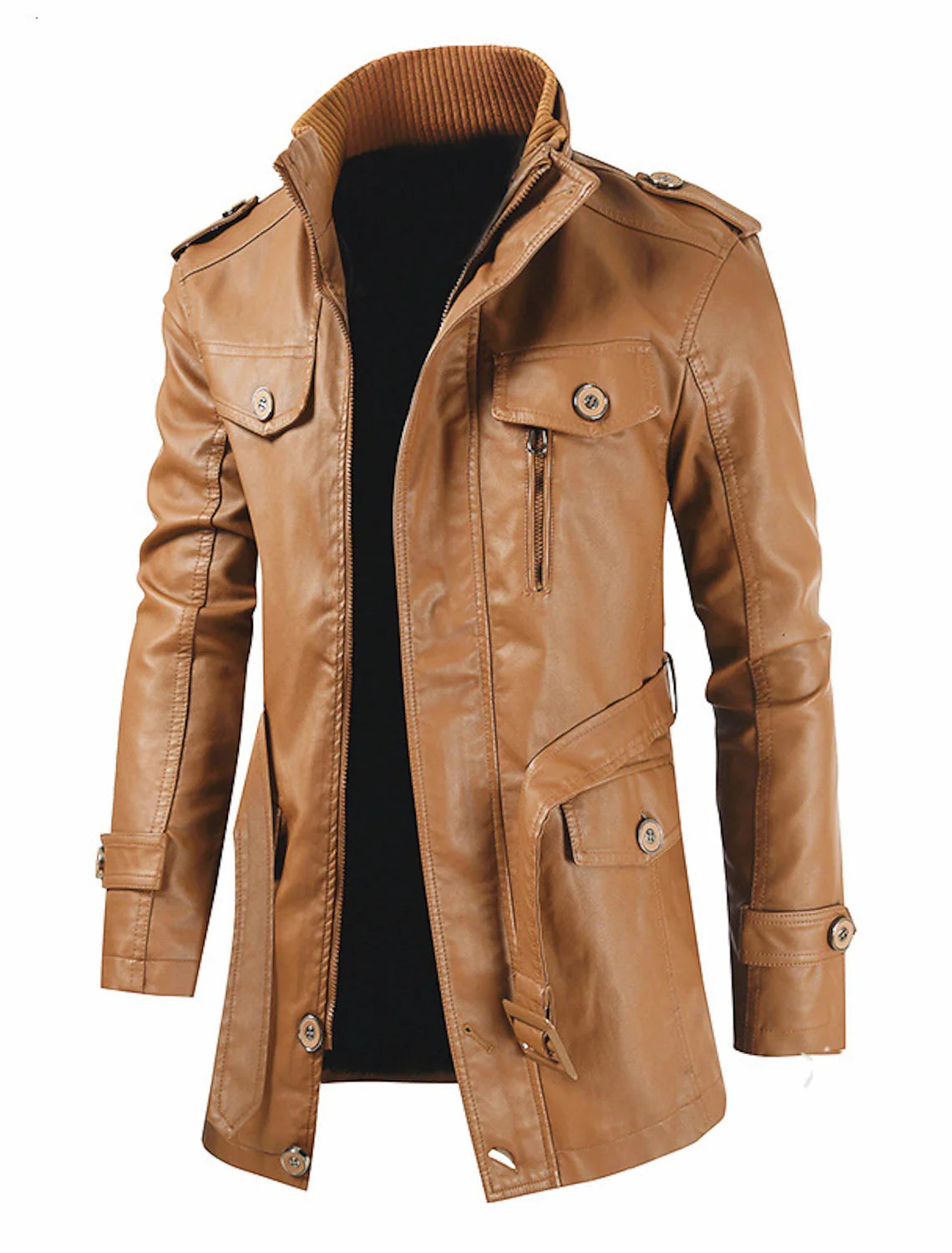 Veste Mi-Longue Élégante pour Homme avec Col Revers et Fermeture Éclair