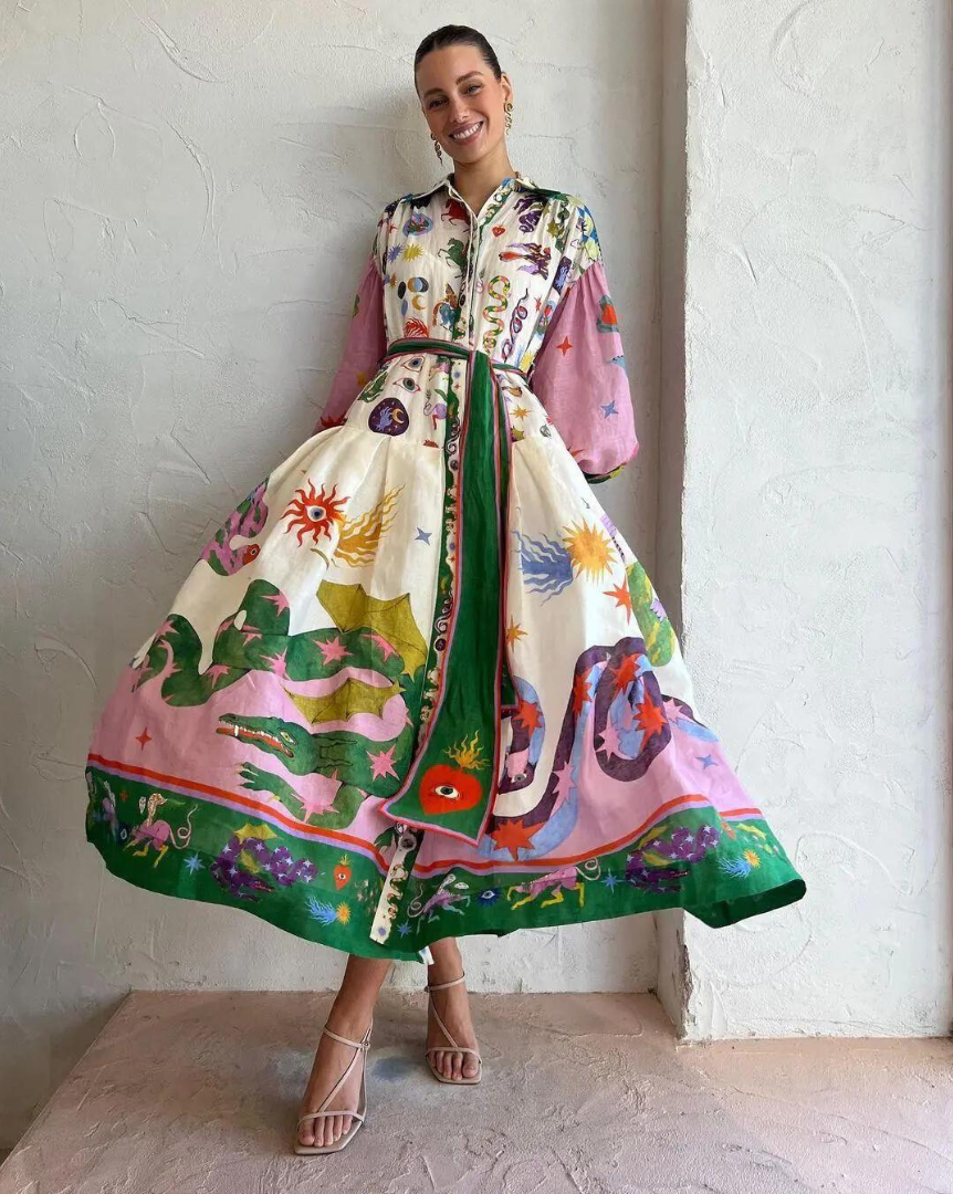 Robe femme élégante imprimé floral à manches longues - LuxeStyle