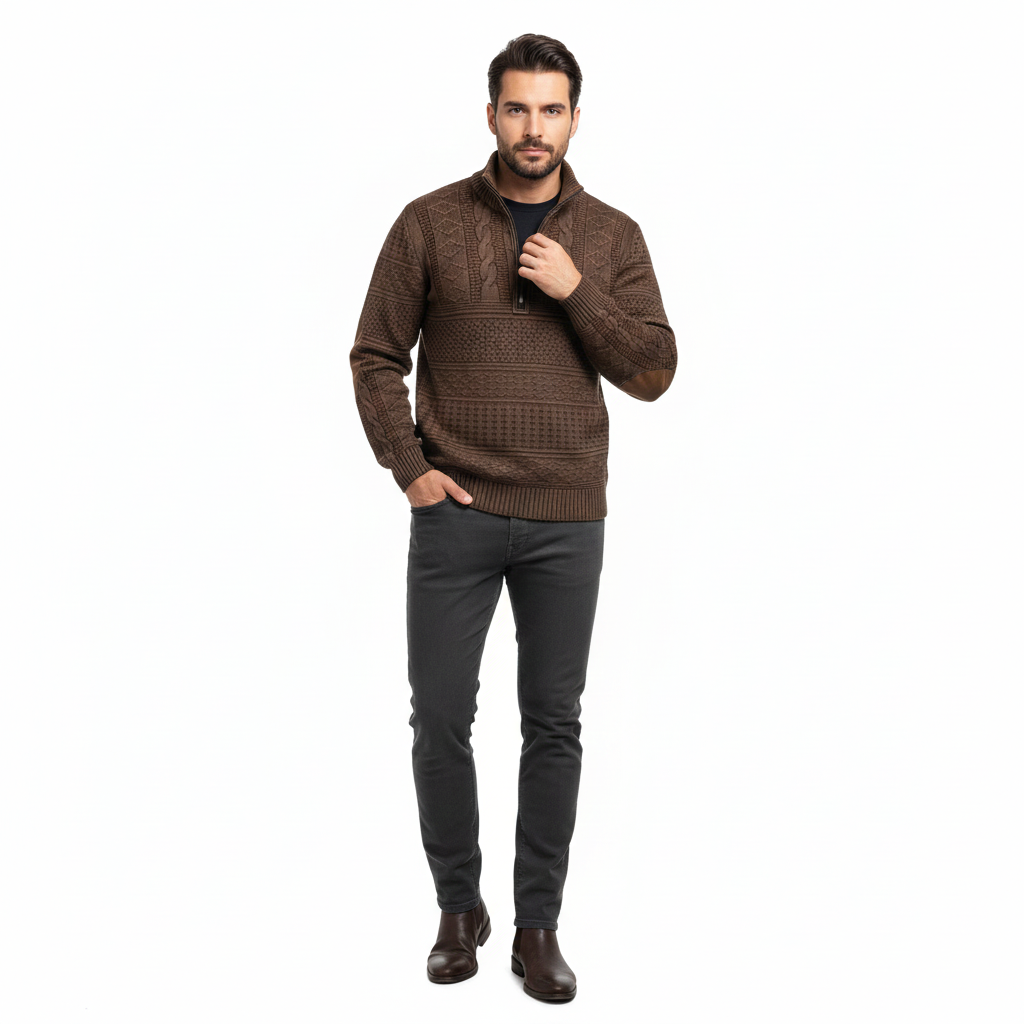 Pull Homme Maille Coton Doux Zippé Regular Fit Décontracté