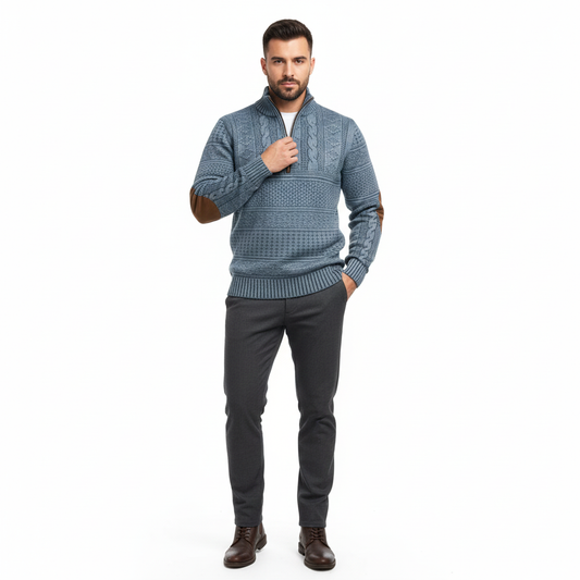 Pull Homme Maille Coton Doux Zippé Regular Fit Décontracté - LuxeStyle