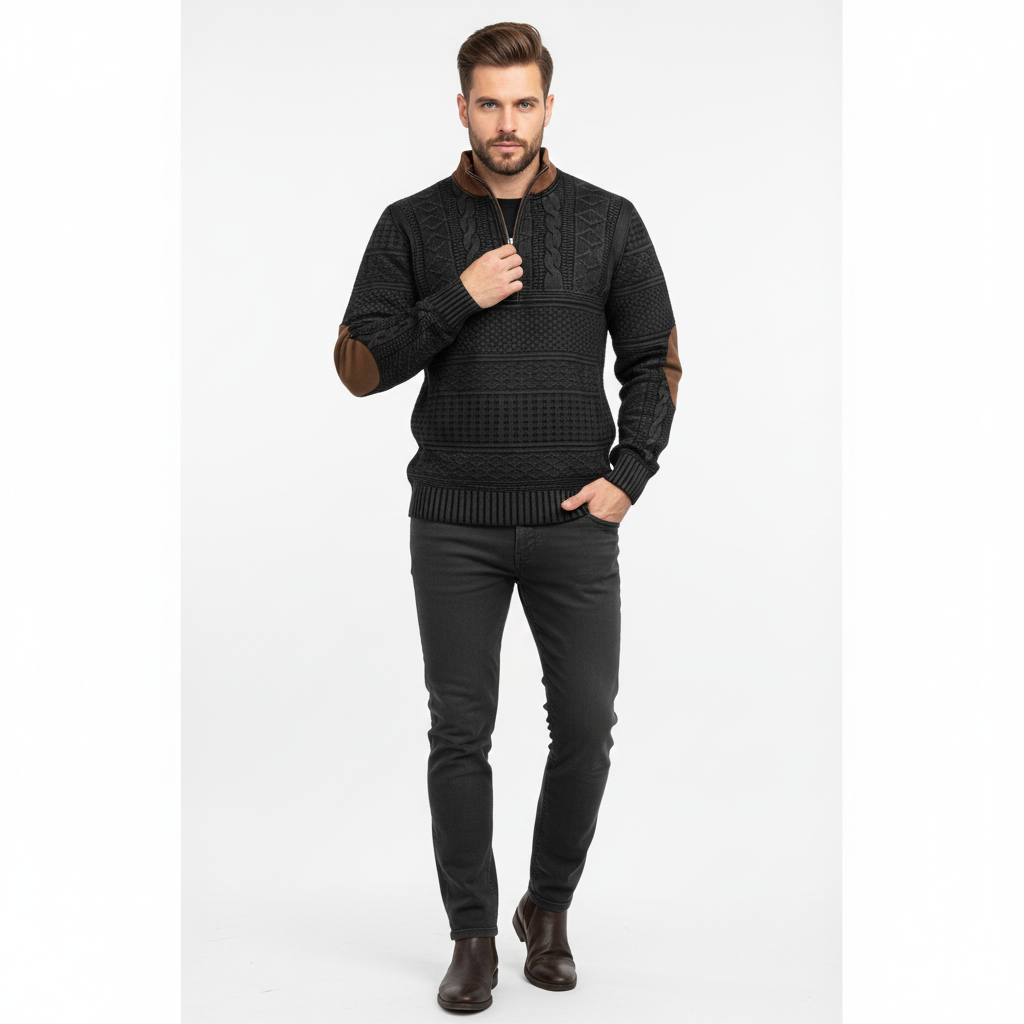 Pull Homme Maille Coton Doux Zippé Regular Fit Décontracté