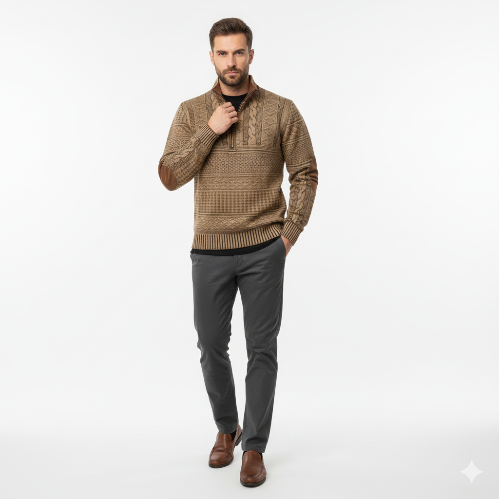 Pull Homme Maille Coton Doux Zippé Regular Fit Décontracté