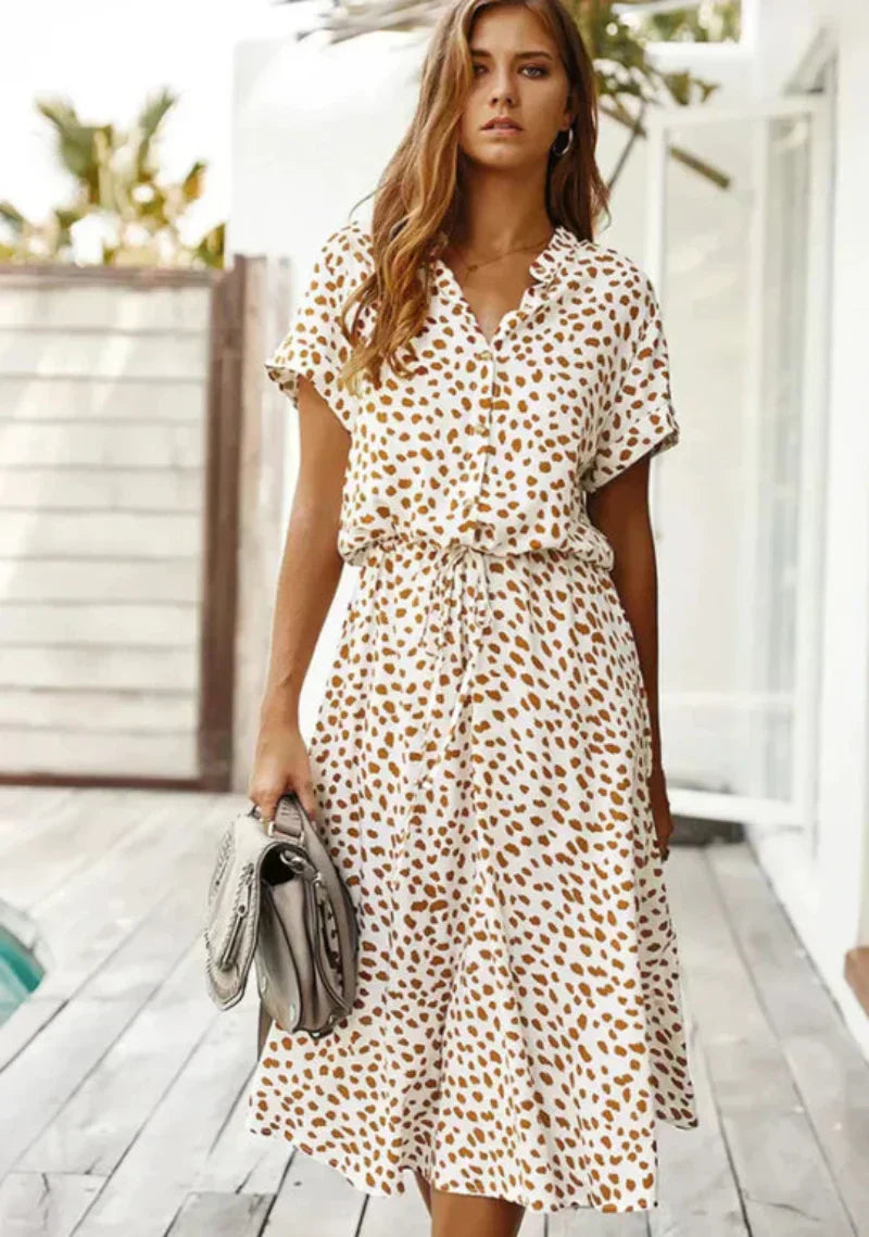 Robe Été Femme Floral Manches Courtes Décolletée