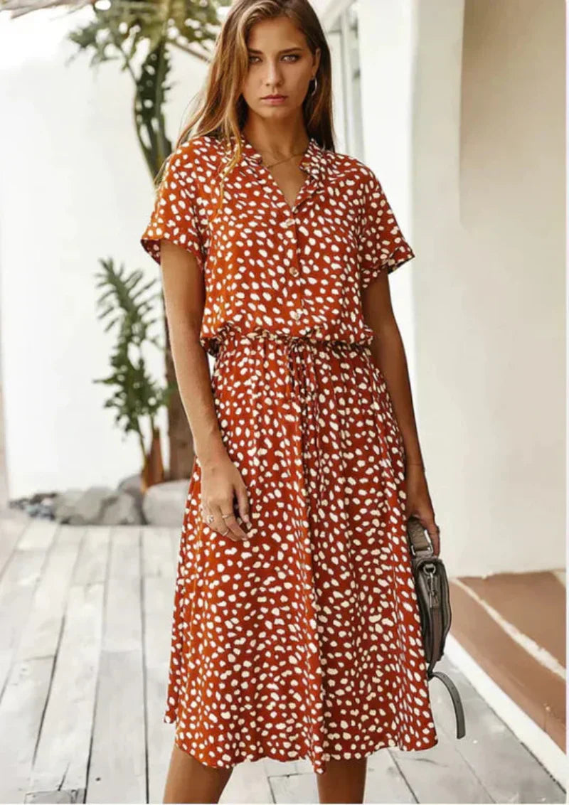 Robe Été Femme Floral Manches Courtes Décolletée