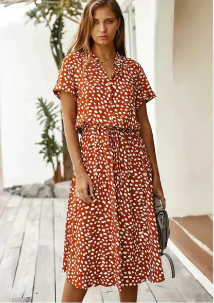 Robe Été Femme Floral Manches Courtes Décolletée