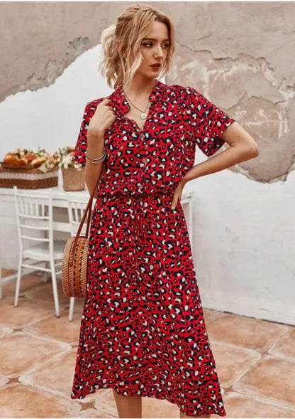 Robe Été Femme Floral Manches Courtes Décolletée