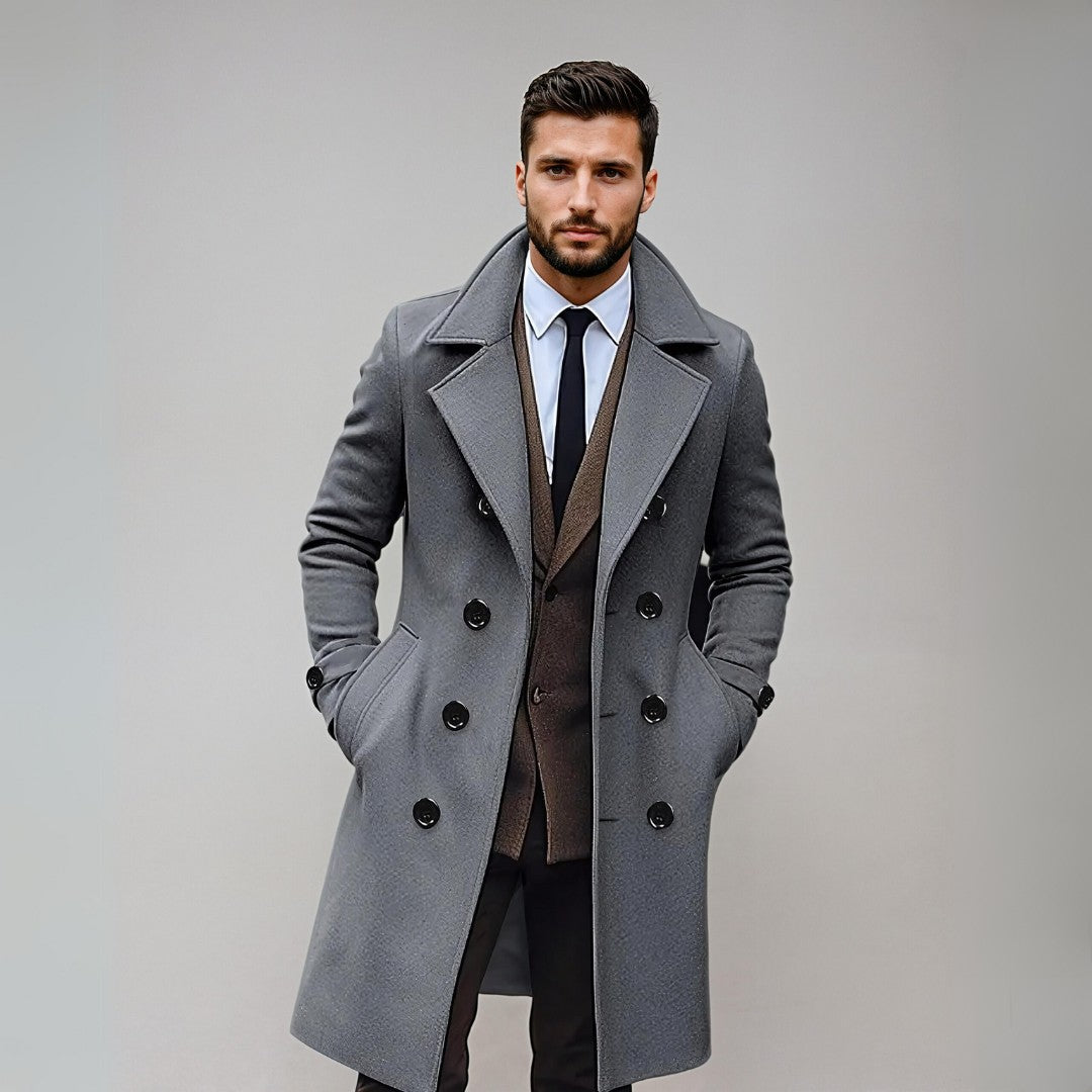 Manteau Homme Noir Chic Fermeture Double Hiver
