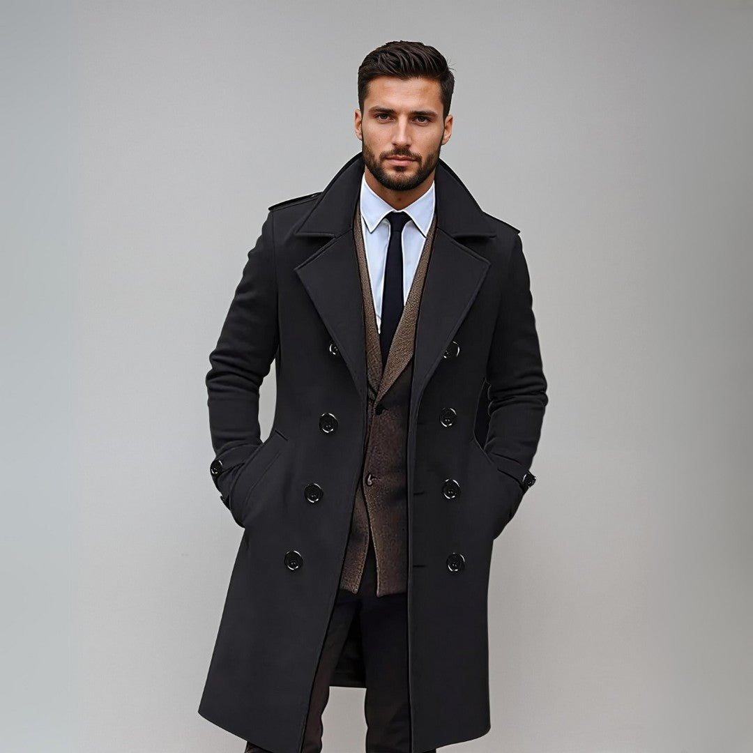 Manteau Homme Noir Chic Fermeture Double Hiver - LuxeStyle