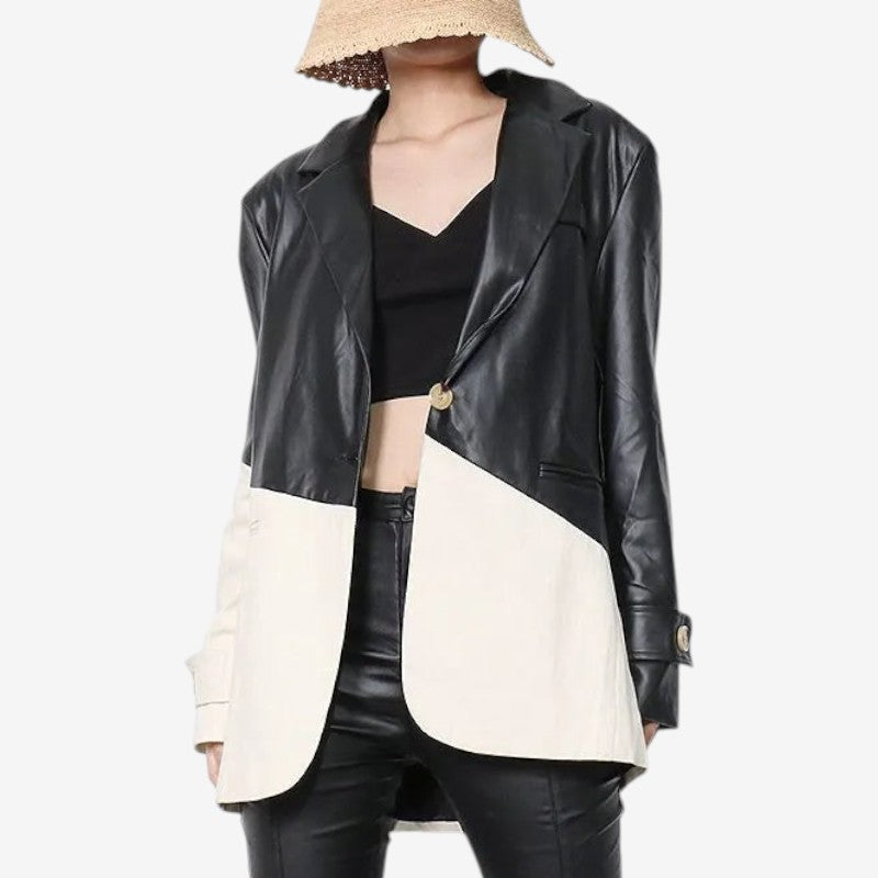 Veste Femme Élégante à Manches Longues avec Poches et Col Montant - LuxeStyle