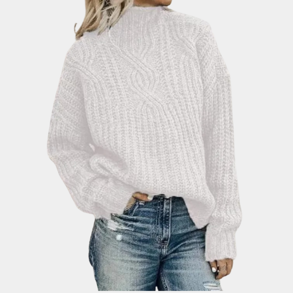 Pull Femme Câblé Col Haut Élégant Hiver