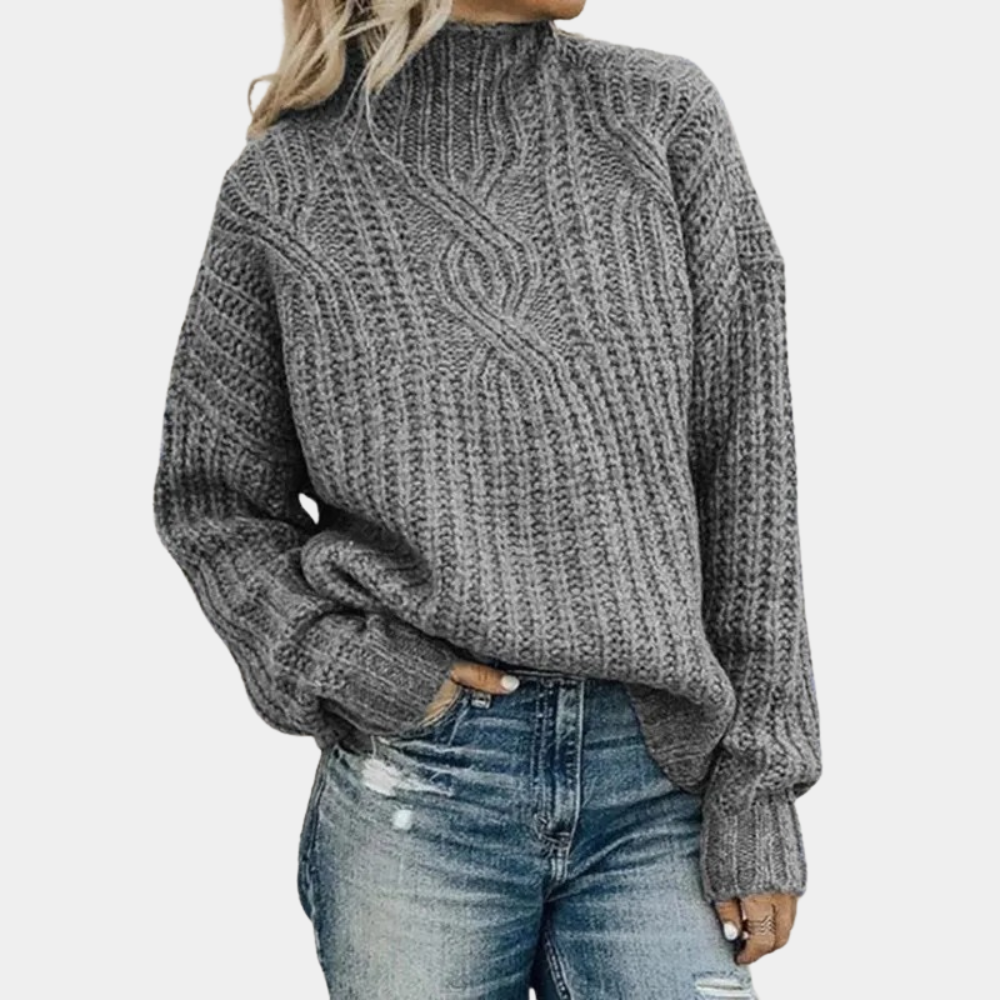 Pull Femme Câblé Col Haut Élégant Hiver