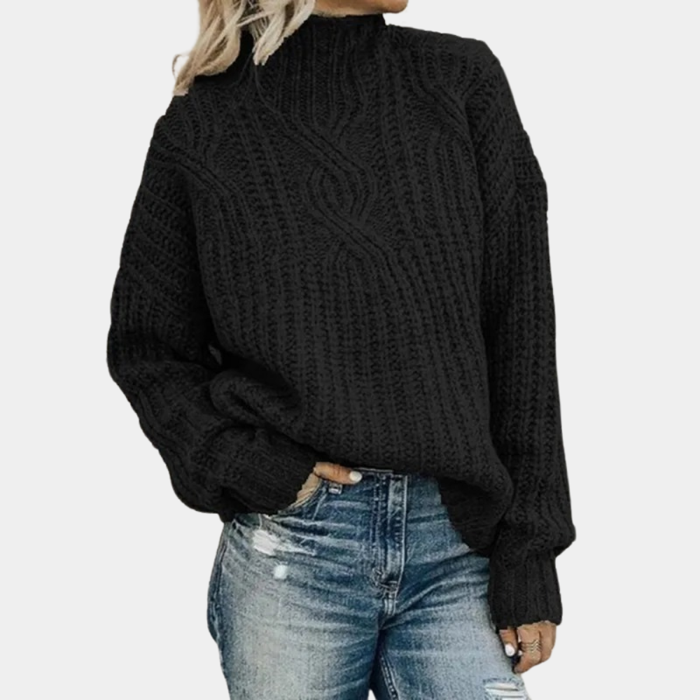 Pull Femme Câblé Col Haut Élégant Hiver