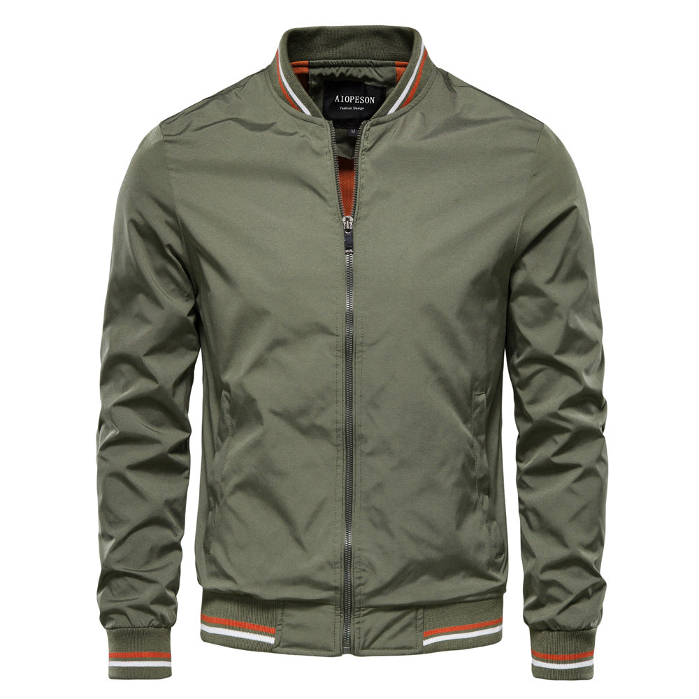 Veste Cuir Homme Brun Col Montant Fermeture Éclair