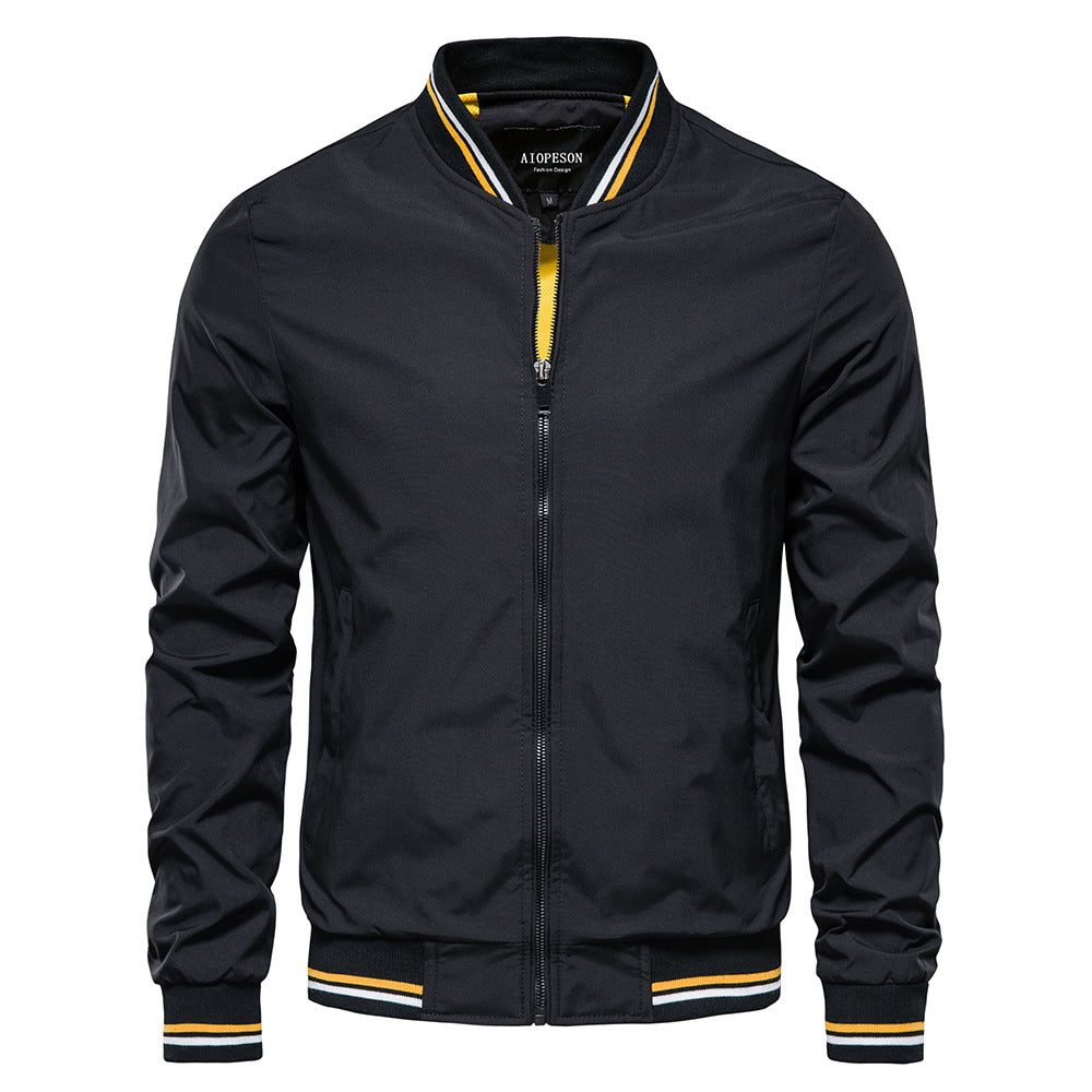 Veste Cuir Homme Brun Col Montant Fermeture Éclair