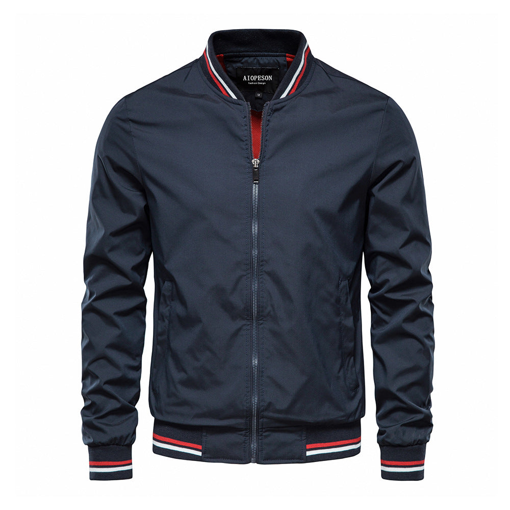 Veste Cuir Homme Brun Col Montant Fermeture Éclair