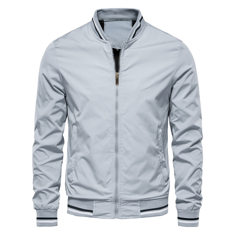 Veste Cuir Homme Brun Col Montant Fermeture Éclair