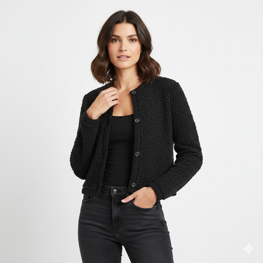 Veste Teddy Féminine – Gilet Élégant en Fausse Fourrure avec Fermeture Boutons - LuxeStyle