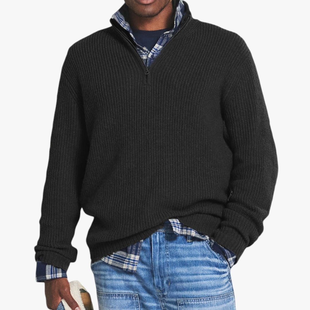 Pull en Laine Mérinos Col Montant pour Homme Gris Foncé
