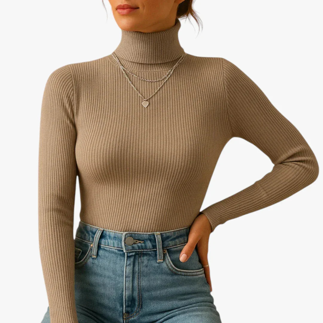 Pull col roulé élégant femme gris foncé