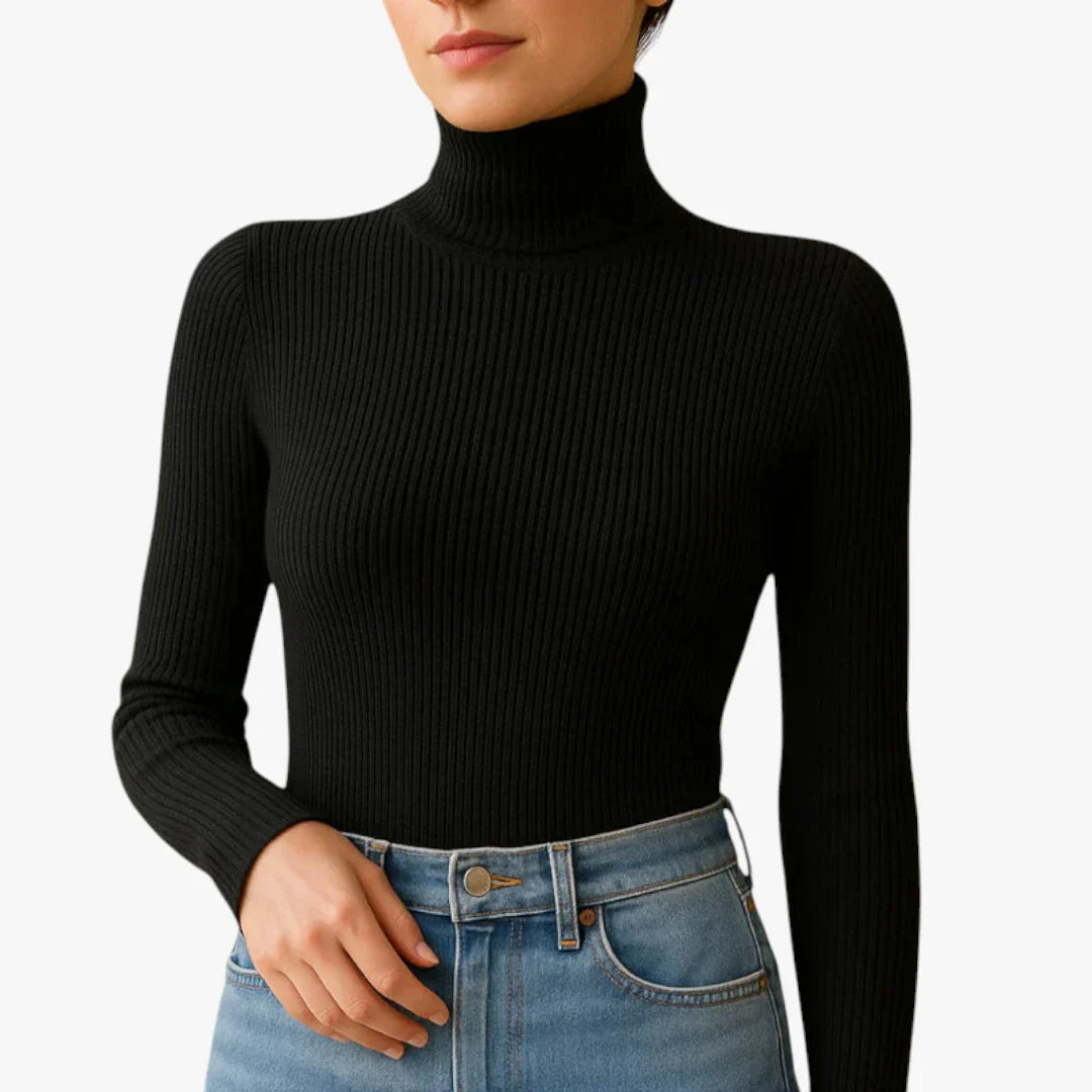 Pull col roulé élégant femme gris foncé