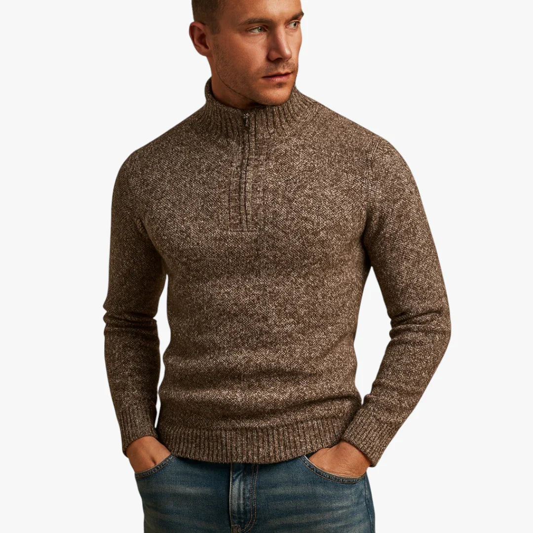 Pull Homme Laine Gris Col Zippé Sport