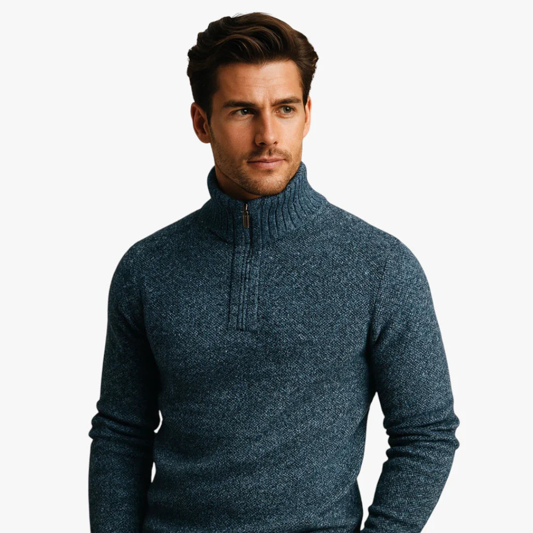 Pull Homme Laine Gris Col Zippé Sport