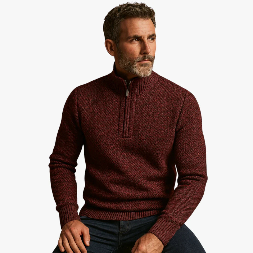 Pull Homme Laine Gris Col Zippé Sport