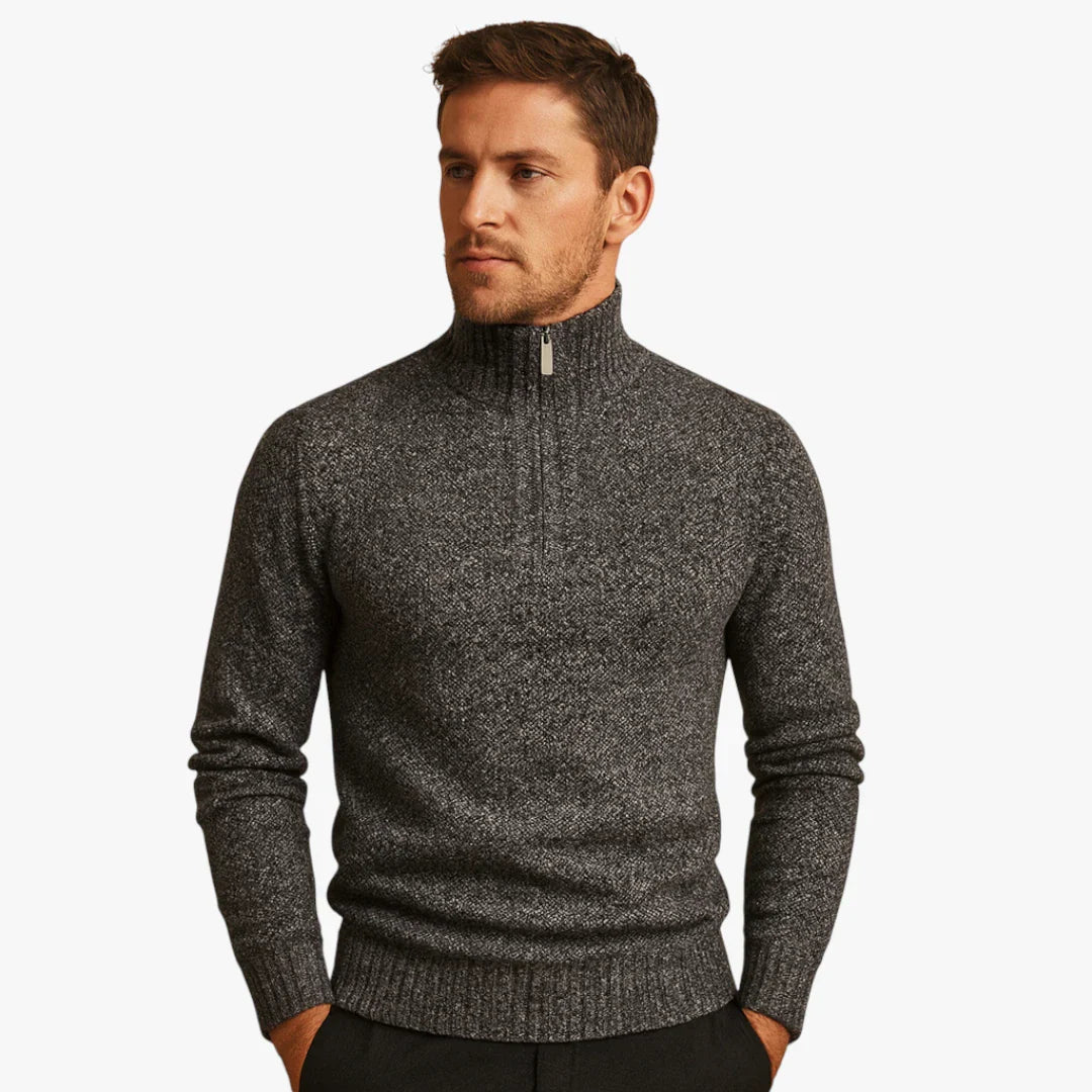 Pull Homme Laine Gris Col Zippé Sport
