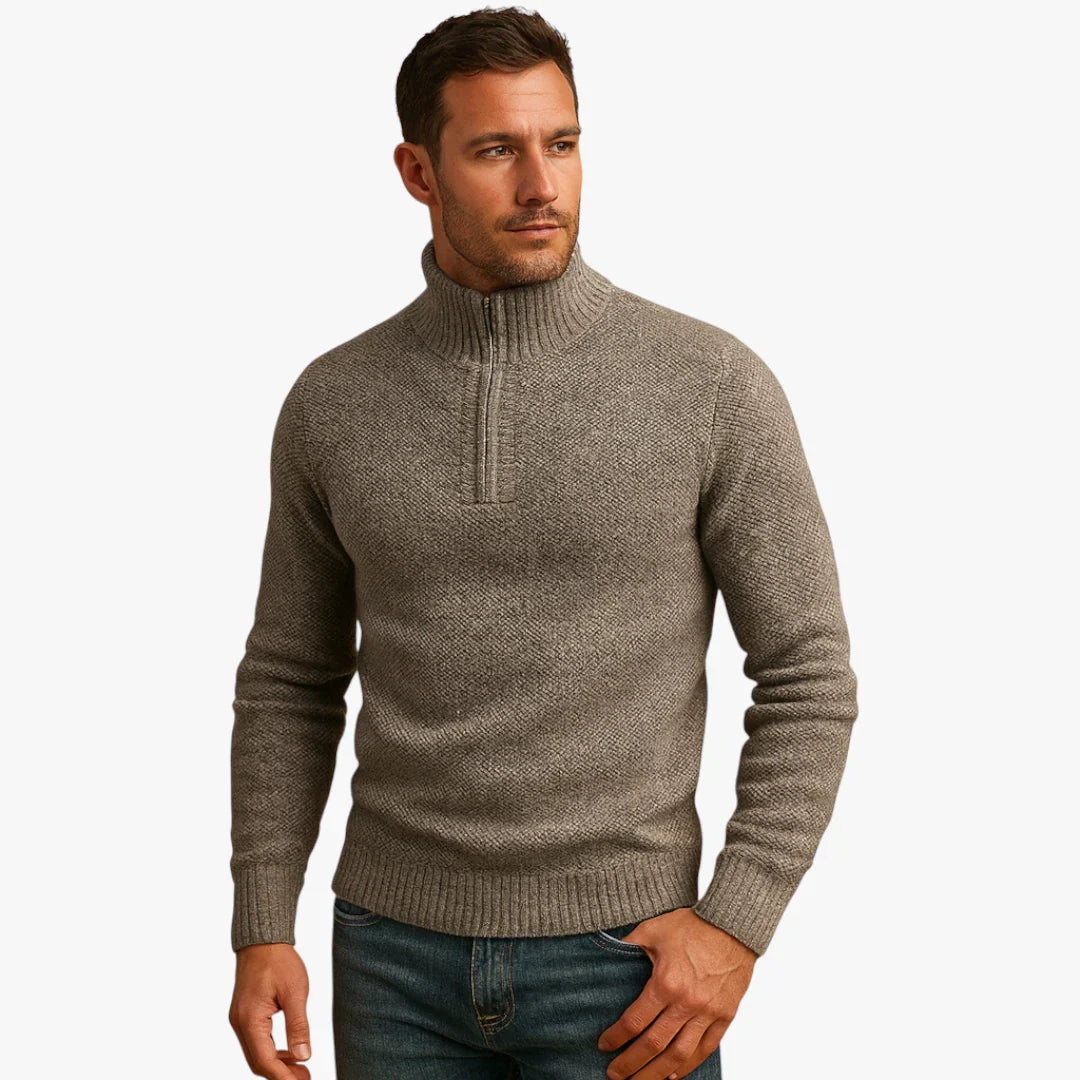 Pull Homme Laine Gris Col Zippé Sport - LuxeStyle