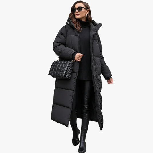 Manteau femme hivernal épais avec capuchon noir - LuxeStyle