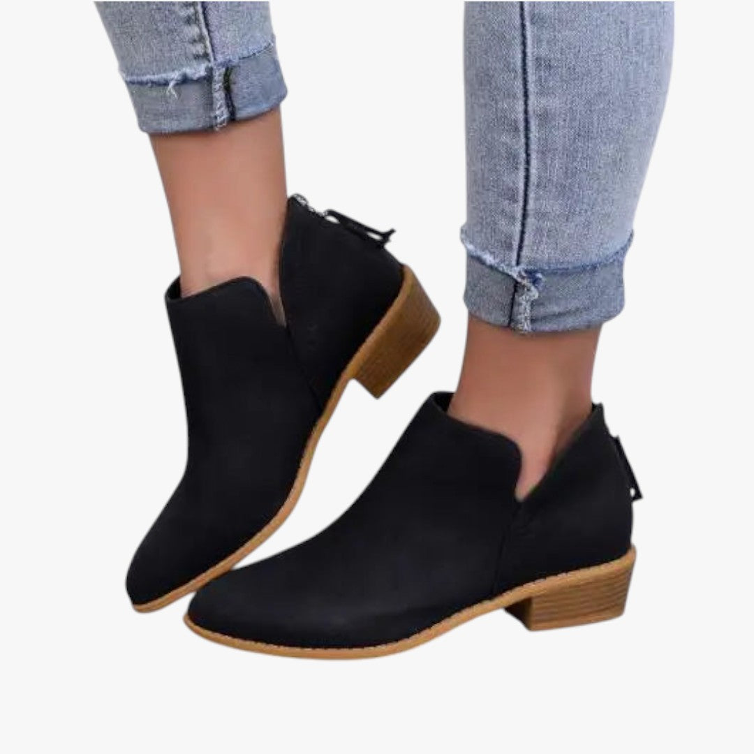 Bottines Femmes Noir Cuir Talon Plat - LuxeStyle