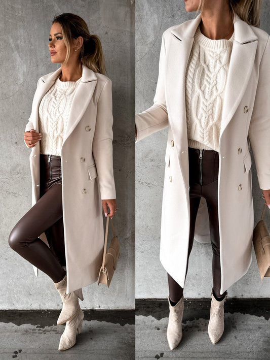 Manteau femme hivernal blanc ivoire boutons métal - LuxeStyle