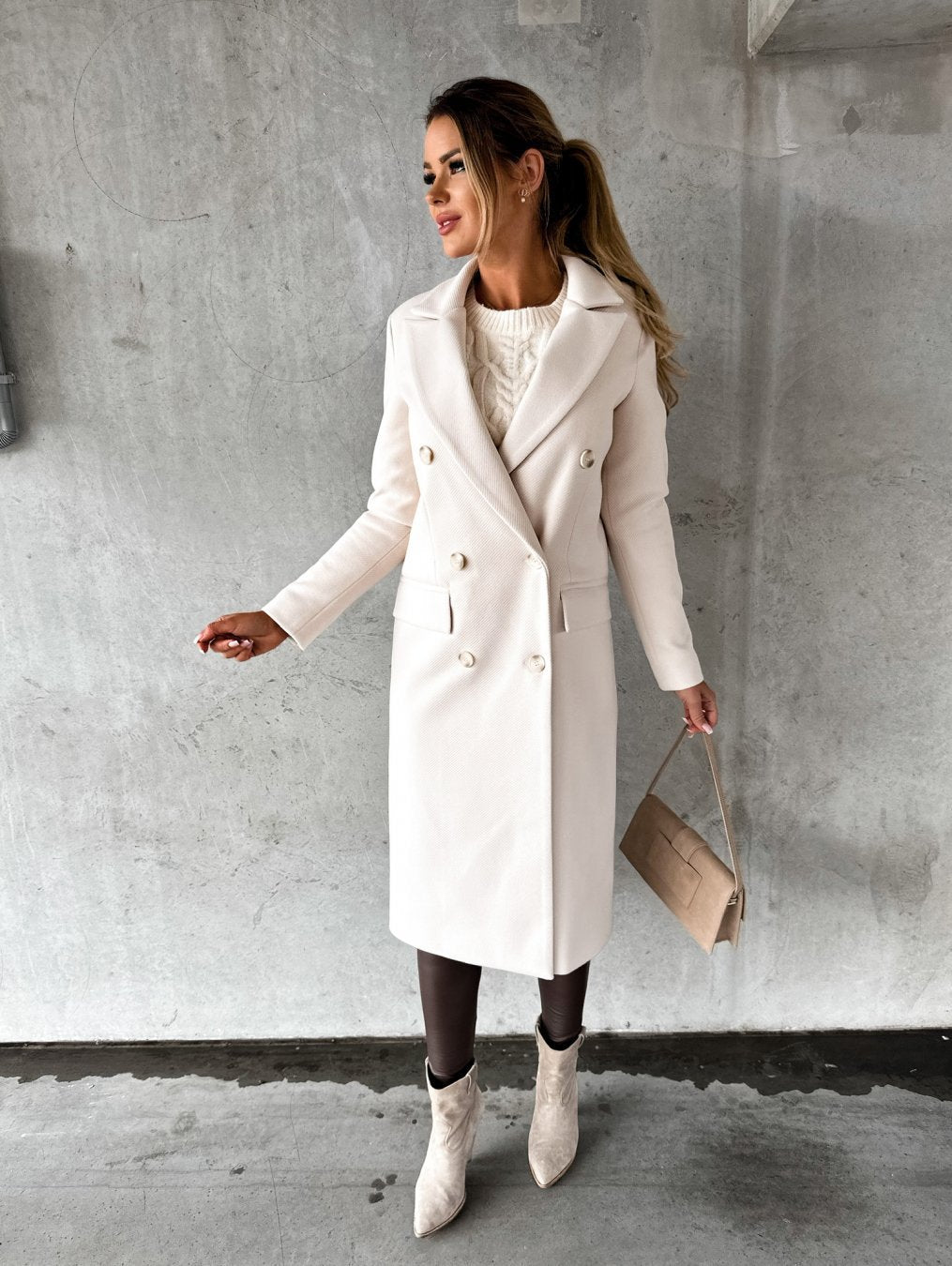 Manteau Femme Noir Élégant Double Fermeture