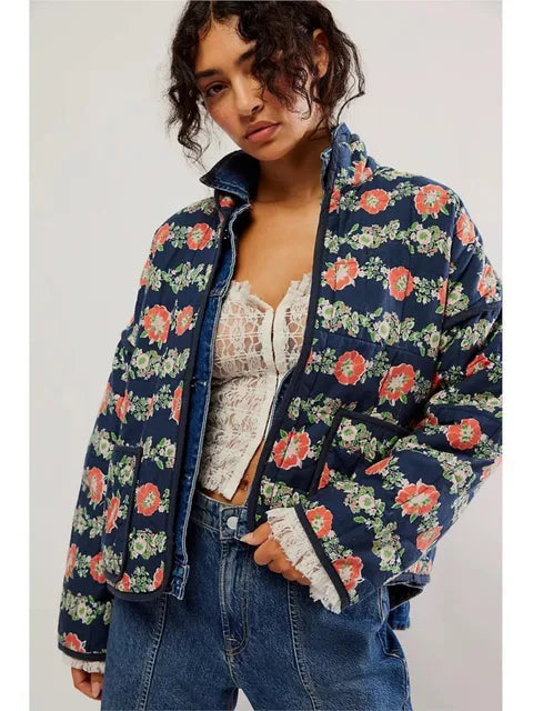 Veste Hiver Chic Fleurs pour Femme