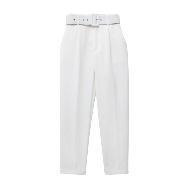 Pantalon Confort Femme Taille Élevée avec Ceinture Élastique