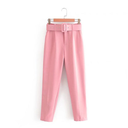 Pantalon Confort Femme Taille Élevée avec Ceinture Élastique
