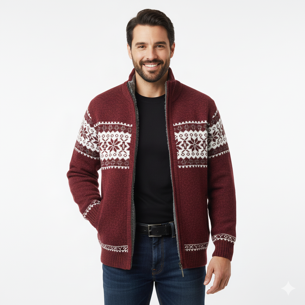 Gilet Polaire Homme Élégant – Veste Hiver à Capuchon & Imprimé Nordique