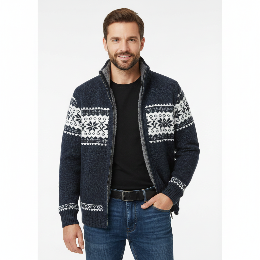 Gilet Polaire Homme Élégant – Veste Hiver à Capuchon & Imprimé Nordique