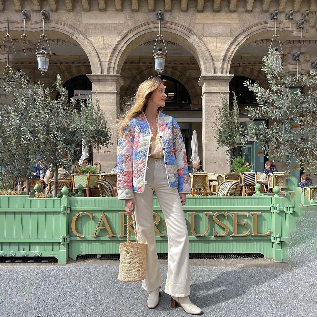 Manteau douillet imprimé fleurs colorées femme