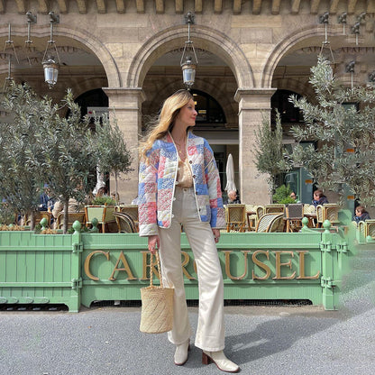 Manteau douillet imprimé fleurs colorées femme