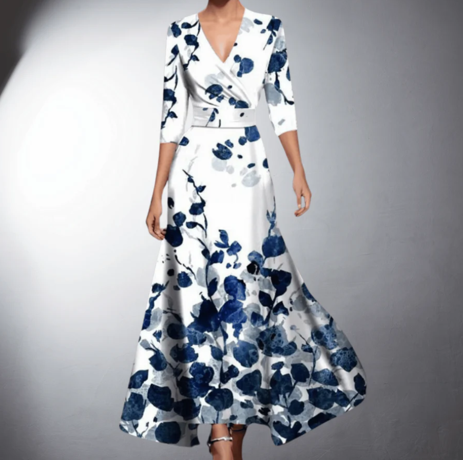 Robe Femme Élégante Floral avec Taille Cintrée & Tissu Aérien