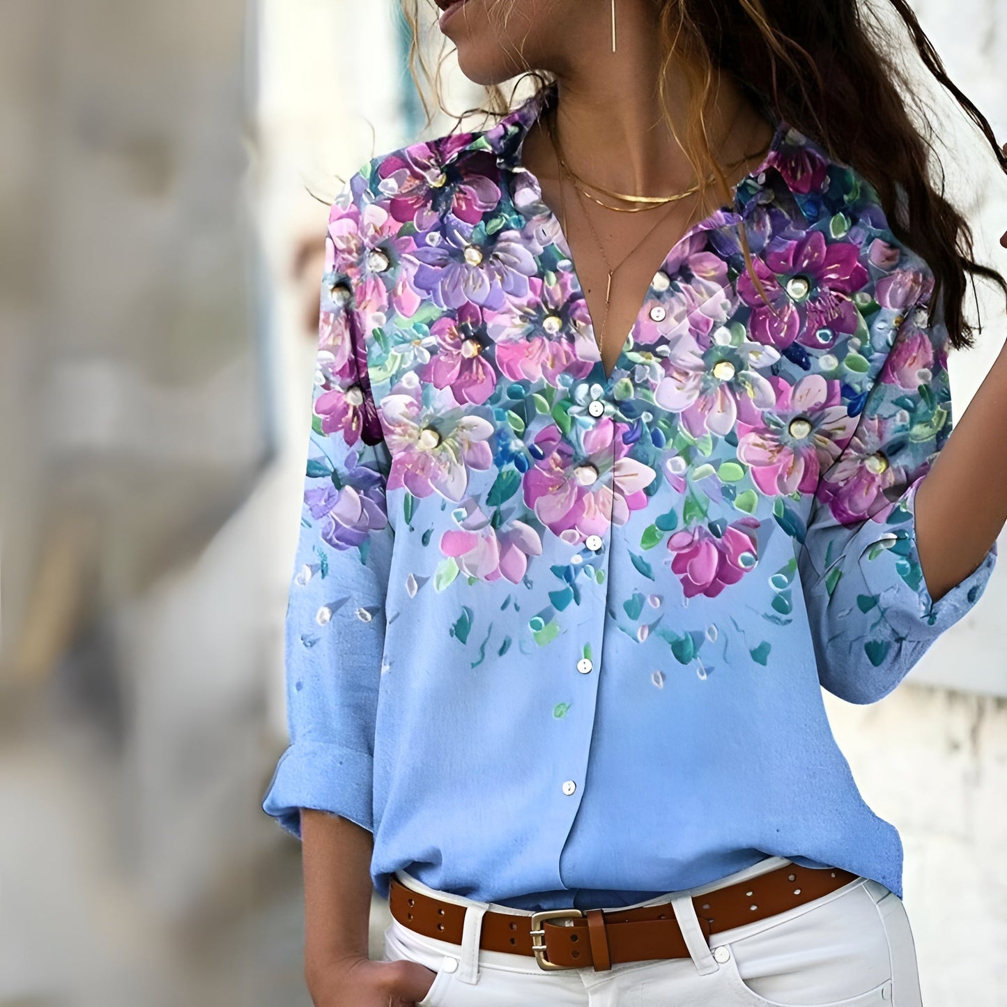 Blouse Élégante Femme – Blouse Décontractée avec Motif Chic, Coupe Fluide & Tissu Confortable