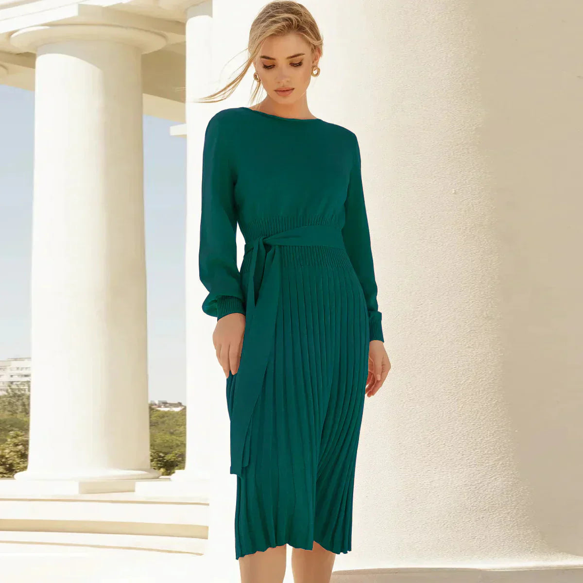 Robe tricotée femme élégante taille mi-longue