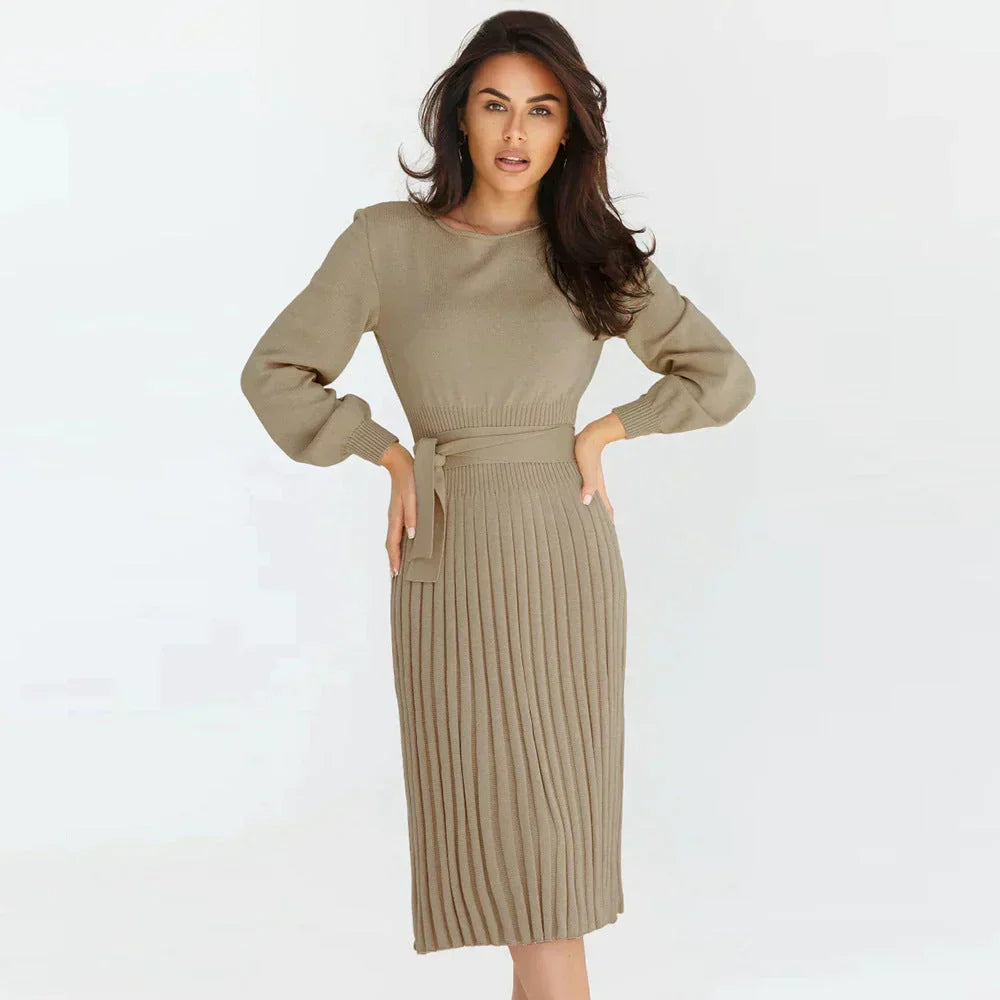 Robe tricotée femme élégante taille mi-longue