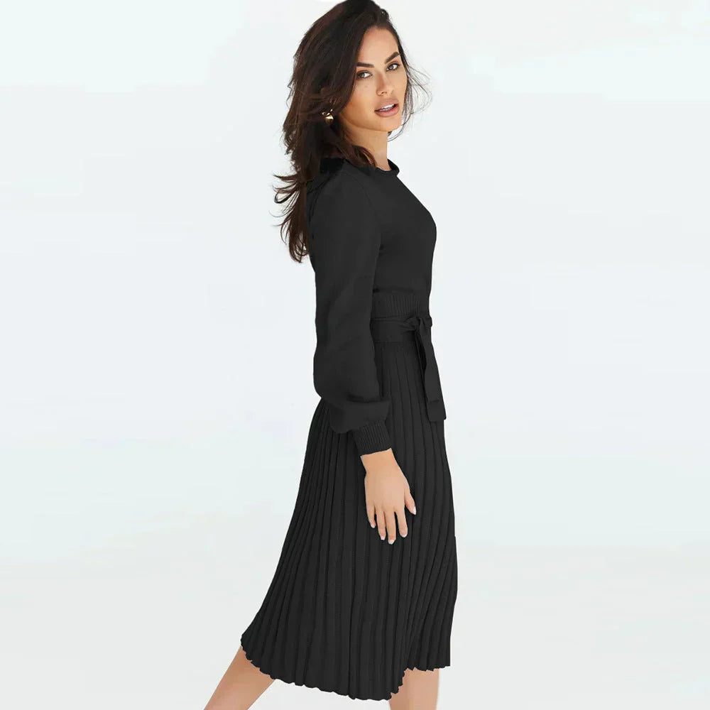Robe tricotée femme élégante taille mi-longue