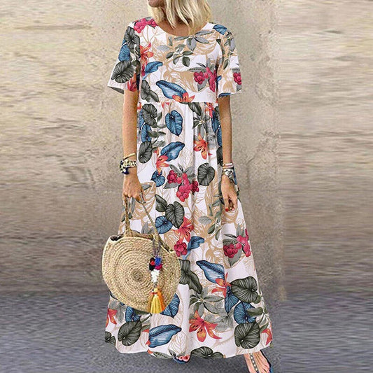 Robe Été Florale Manches Courtes pour Femme - LuxeStyle