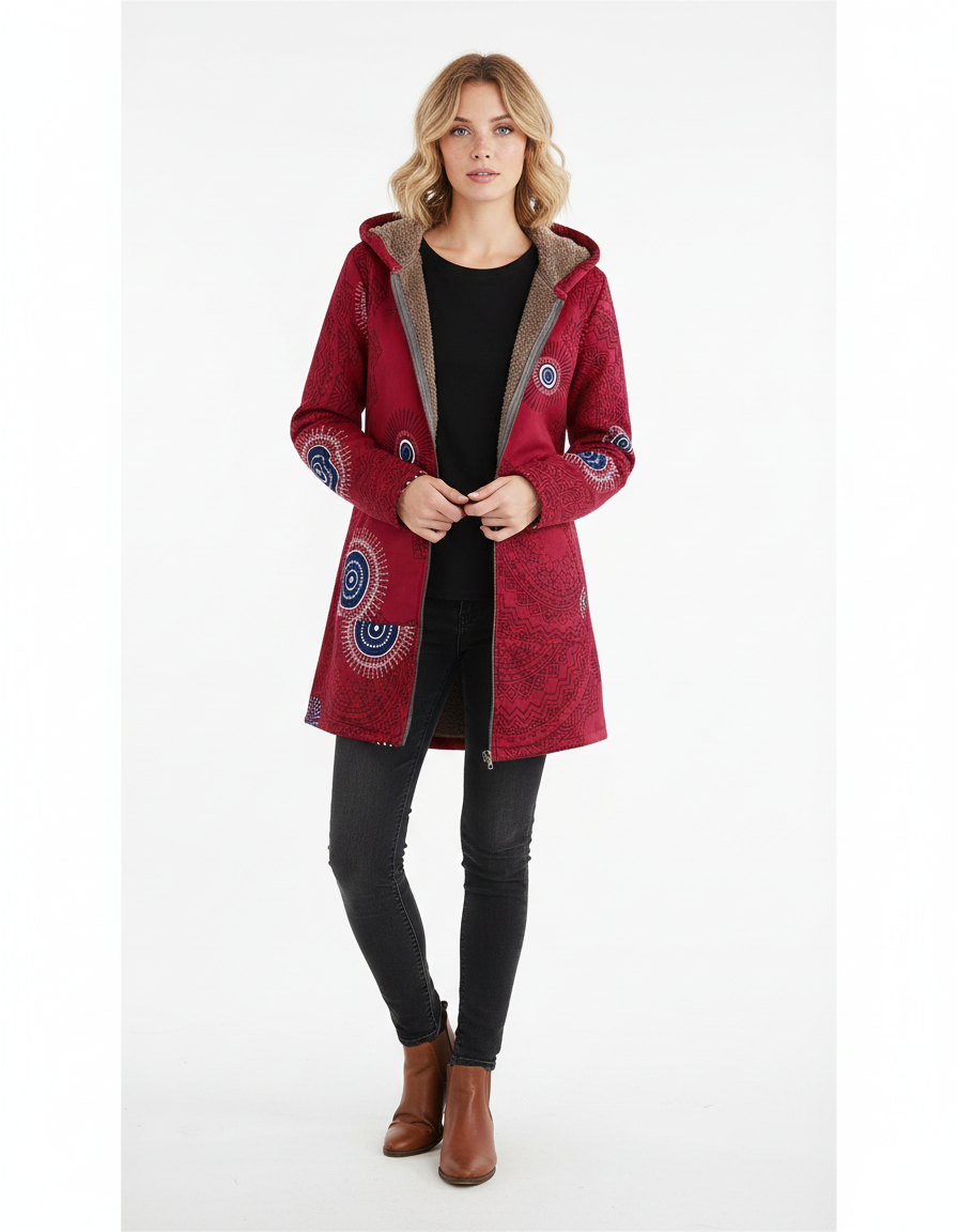 Manteau Femme Hivernal Chic - Parka Doublé avec Capuche et Imprimé Géométrique - LuxeStyle
