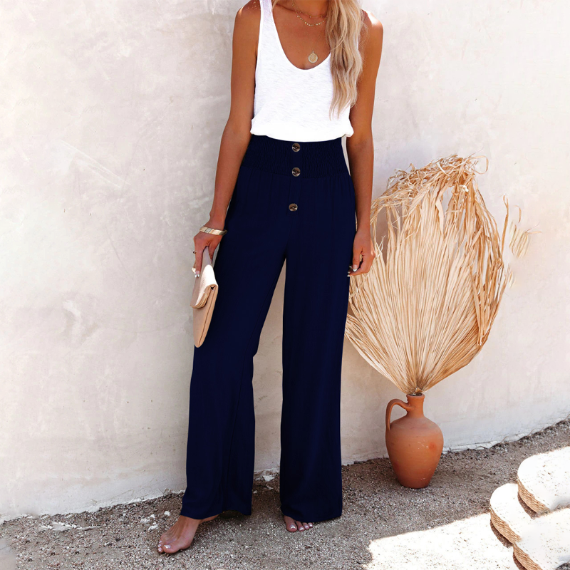 Pantalon vert femme évasé haut de gamme